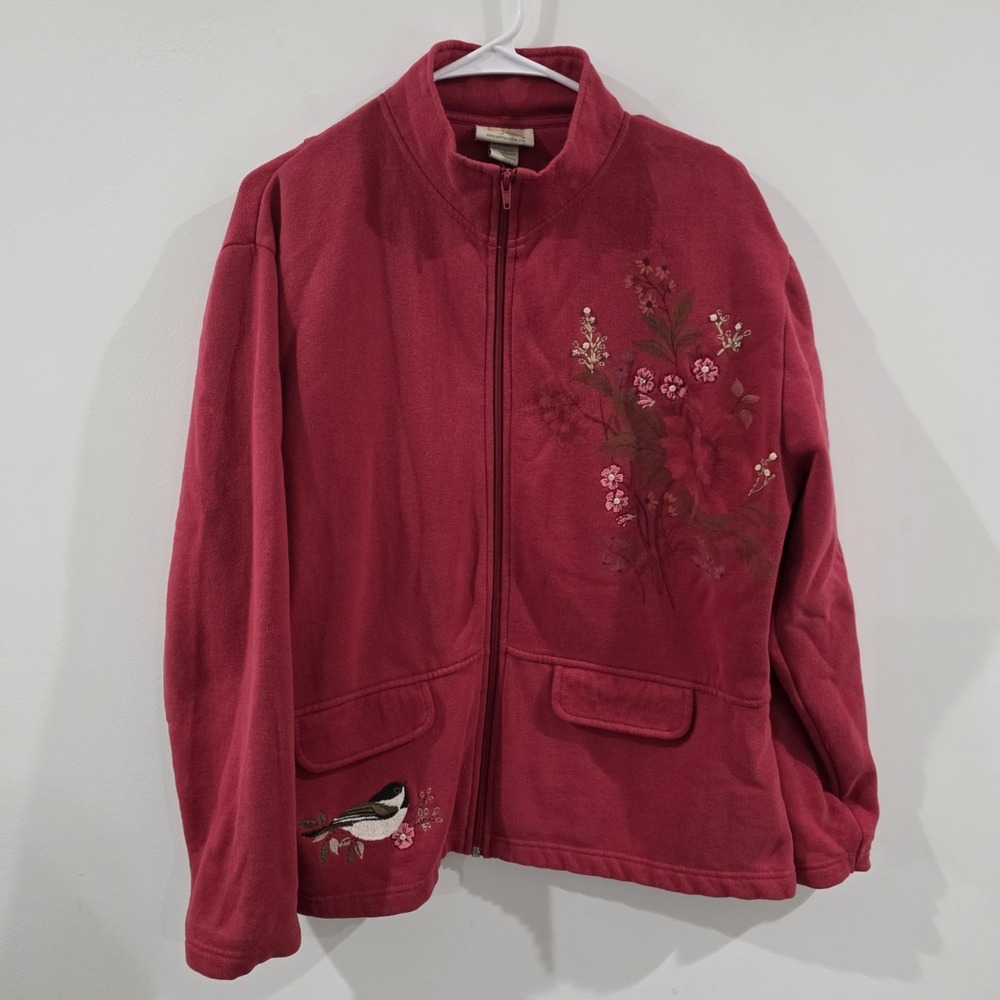 Artisans Jacket Womens Size Large Floral Beaded Bird Cottage Fairy Forest Animal